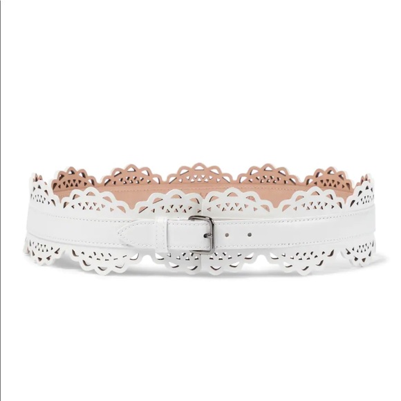 Alaia white leather belt laser cut lace thick belt - Picture 3 of 6